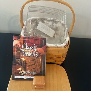 Longaberger Tarragon Basket Protector Lid Botanical Fields Liner 2001